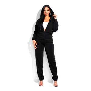Black - Plus Size 2 Piece Sweat Suit Set
